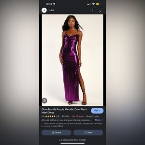 Lulus metallic purple cowl neck maxi dress